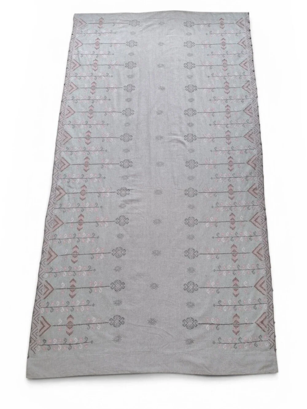 Anthropologie Cotton Linen Embroidered Natani Curtain Single Panel Grey Pink